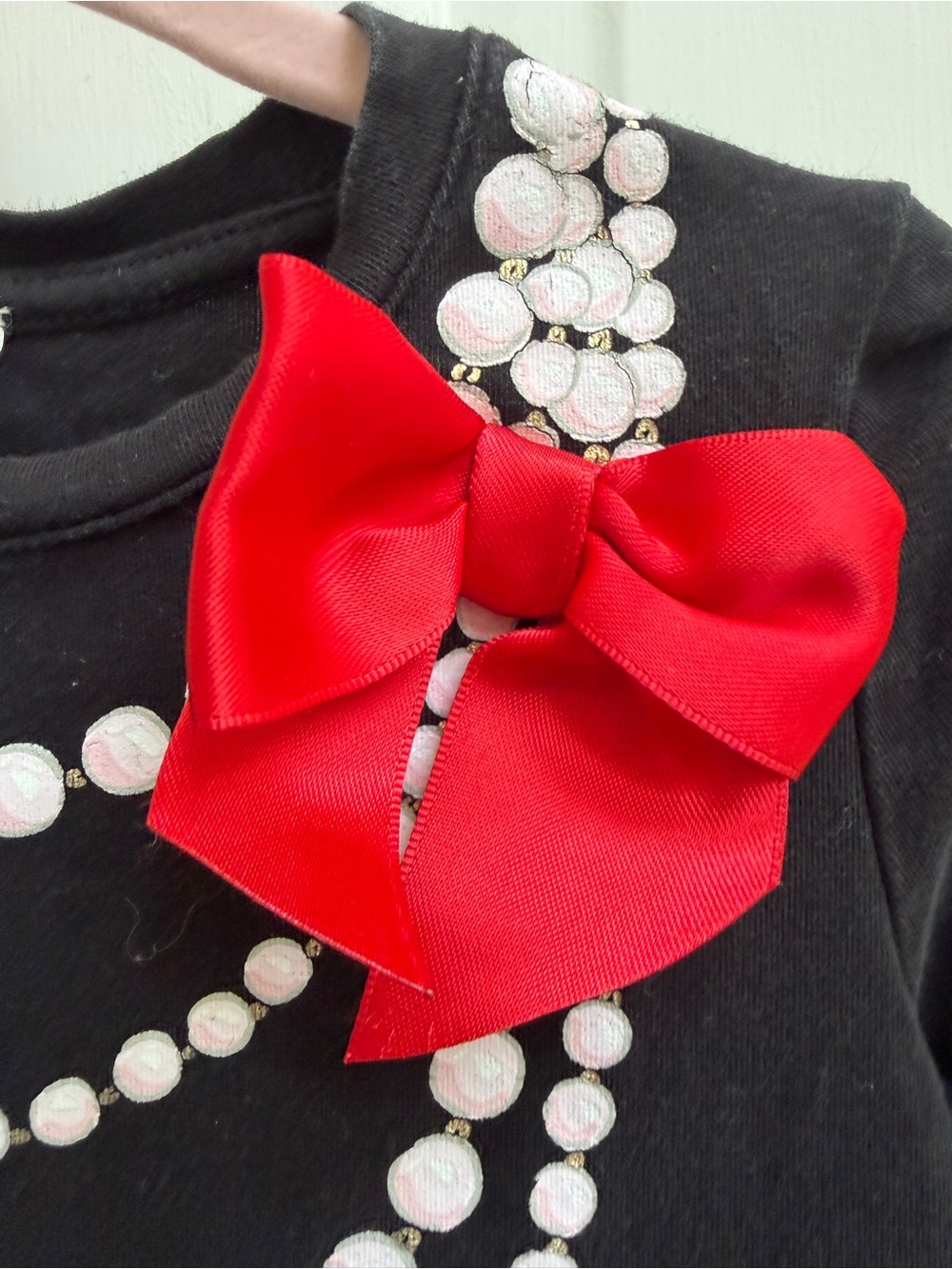 kate spade Girls 4 Y Black Long-Sleeve Dress Pink Bead Print & Red Bow Accent - Picture 2 of 6